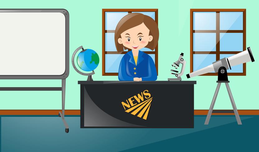 Newsreporter reportando noticias en estudio vector