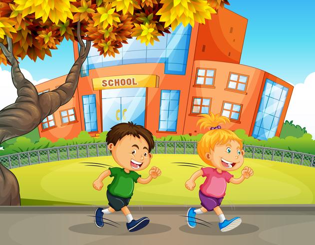 Children Running in Front of School vector