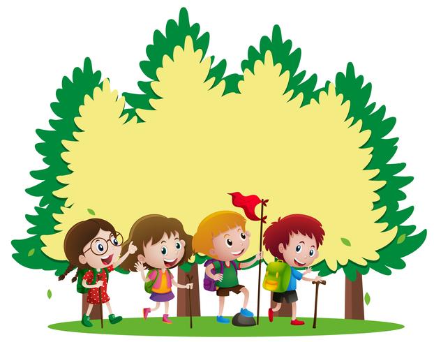 Border template with kids hiking vector