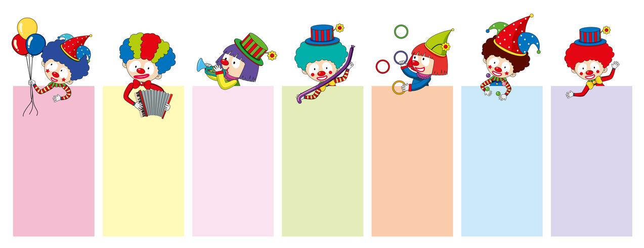 Banner templates with happy clowns and tools vector