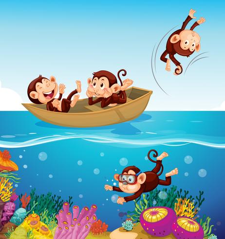 Happy monkey at the sea vector