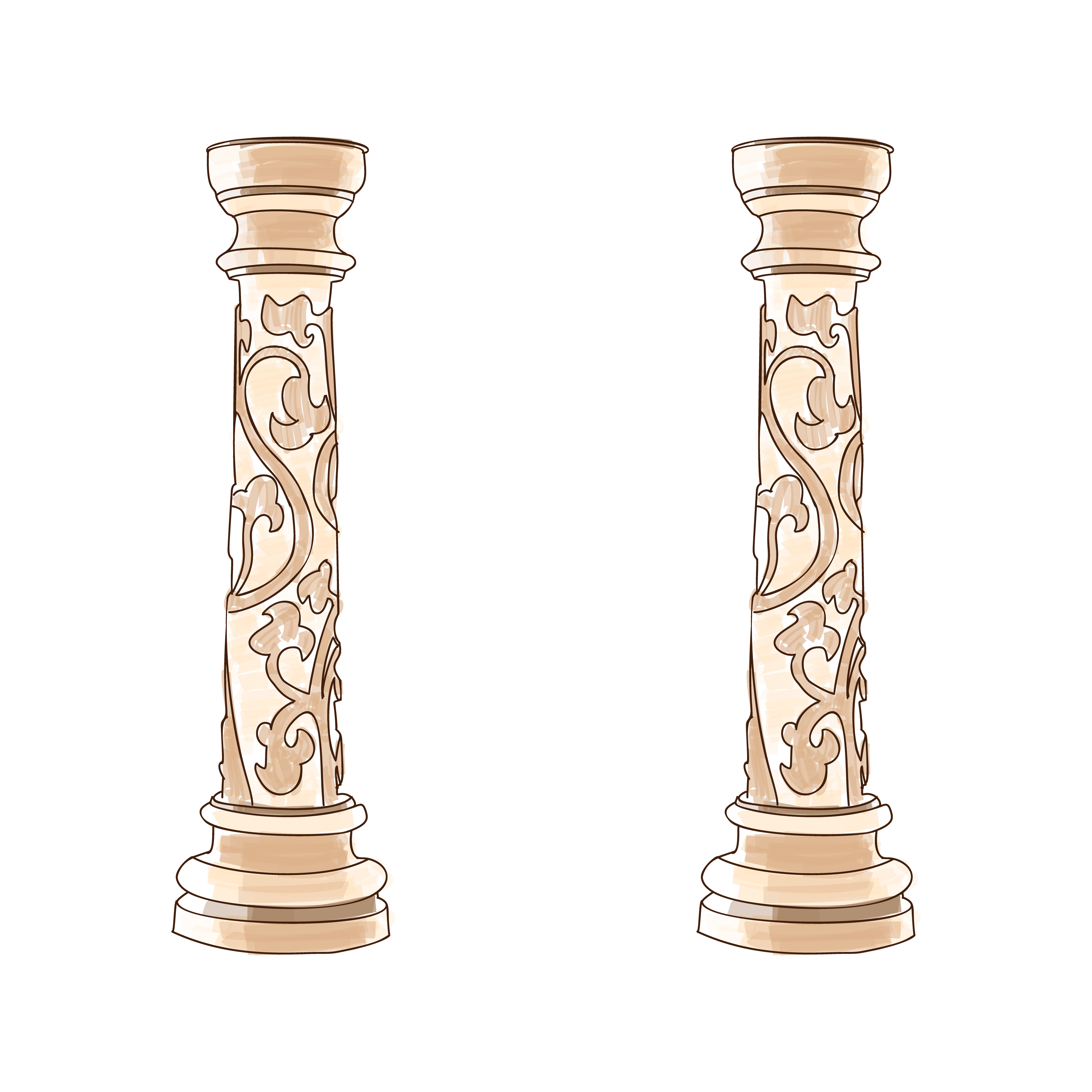 Stylized Greek doodle column Doric Ionic Corinthian columns. Vector