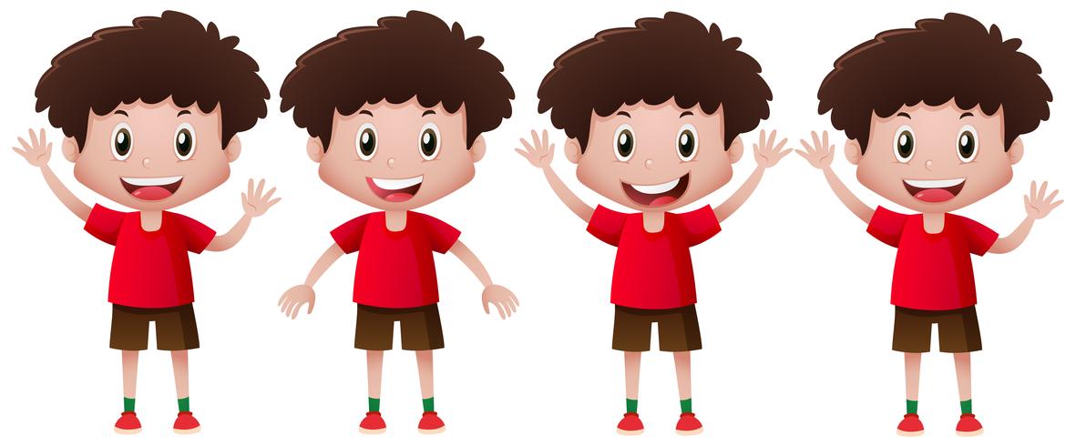 Boy in red doing different actions vector