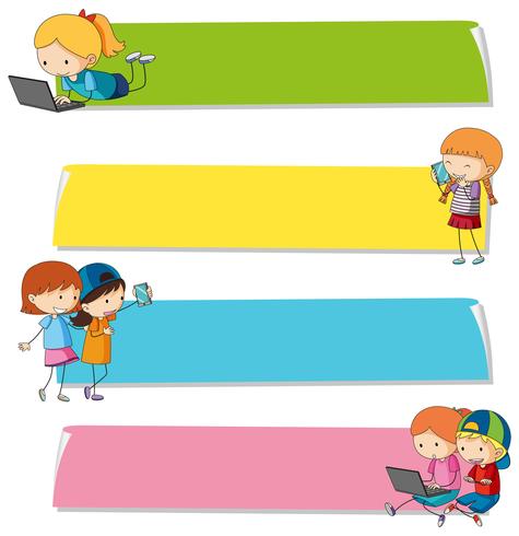 Plantillas de banner con niños en diferentes dispositivos. vector