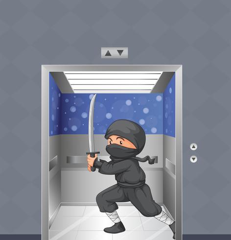 A ninja inside the elevator vector