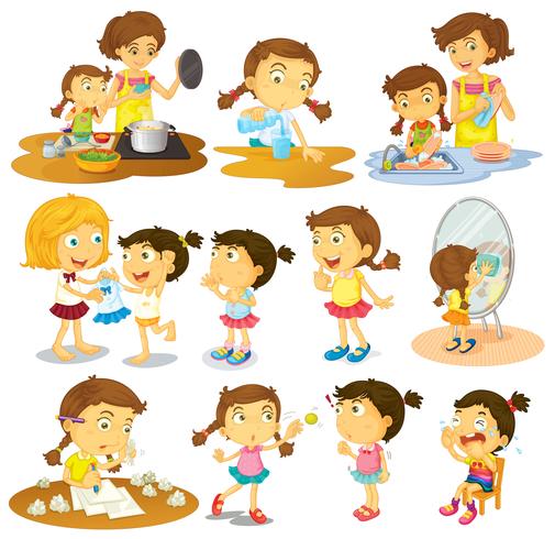 Different actions of a young girl vector