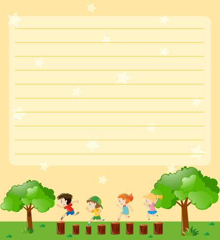 Line paper template with kids playing in park vector