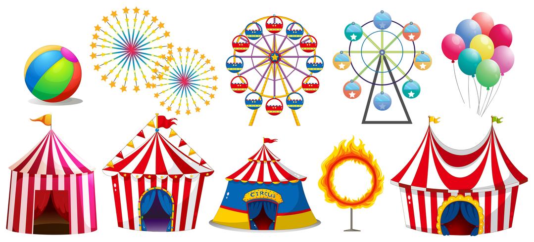 Carpas de circo y ruedas de ferris. vector