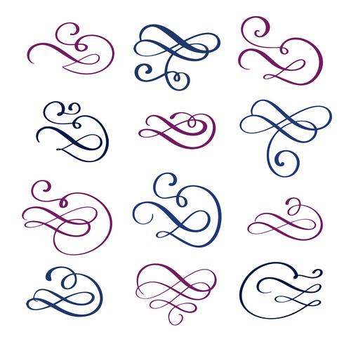 Vector set of calligraphic design elements and page decorations. Elegant collection of hand drawn swirls and curls for your design