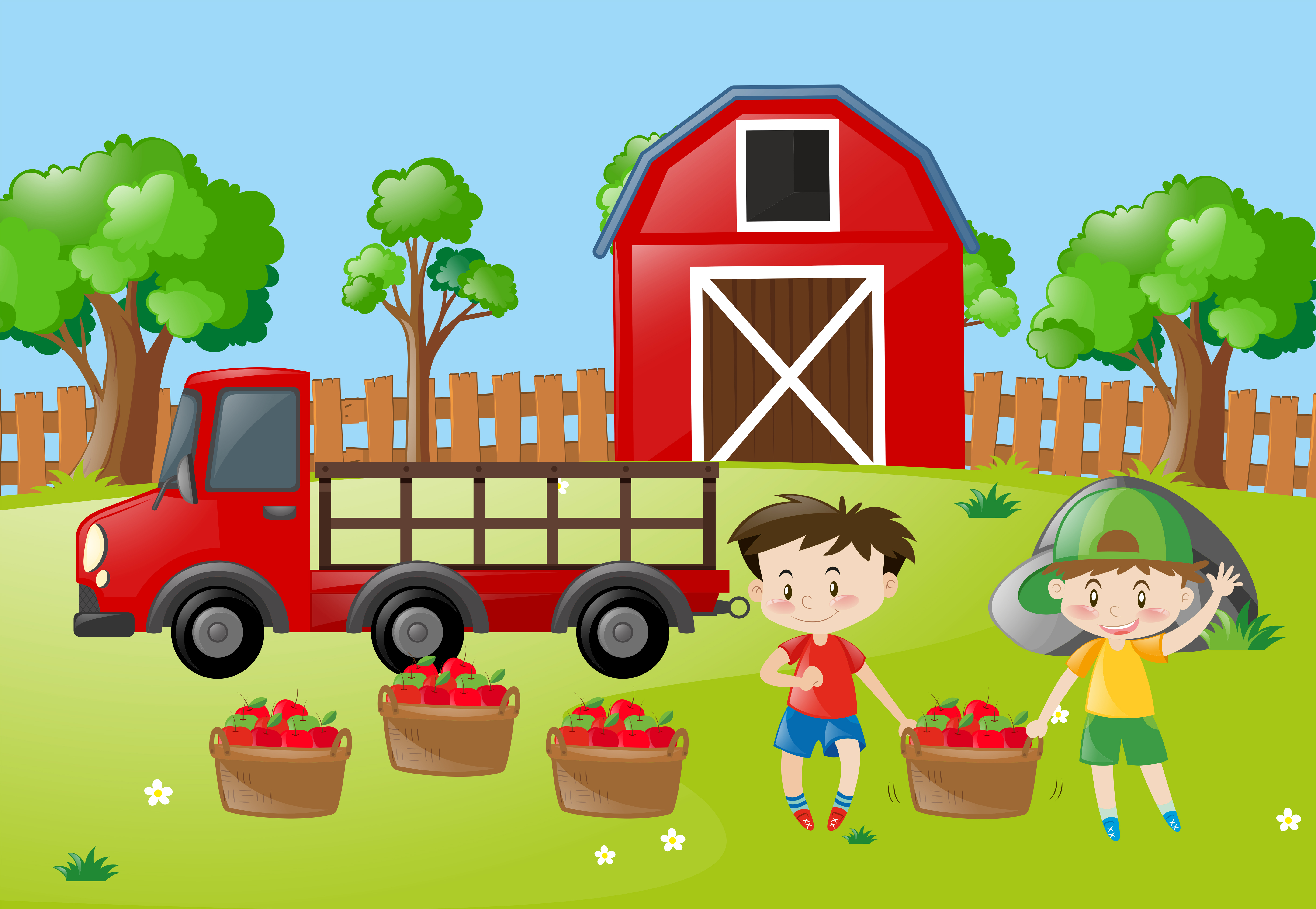 Download Farm scene with two boys with apples in basket 413136 ...