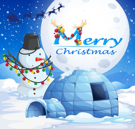 Christmas theme with snowman and igloo vector