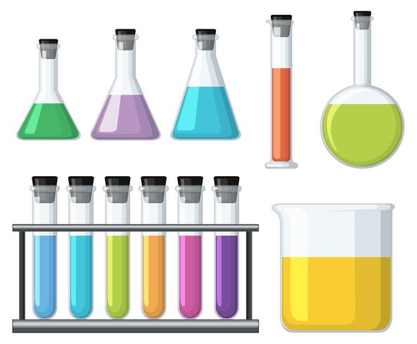 Beakers with colorful liquid vector