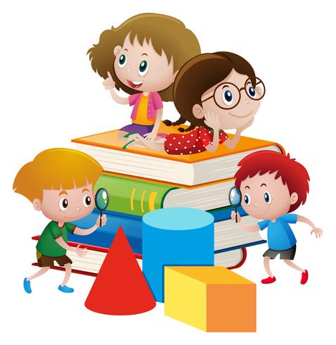 Four kids on giant books vector