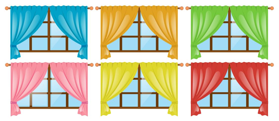 Windows with different color curtains vector