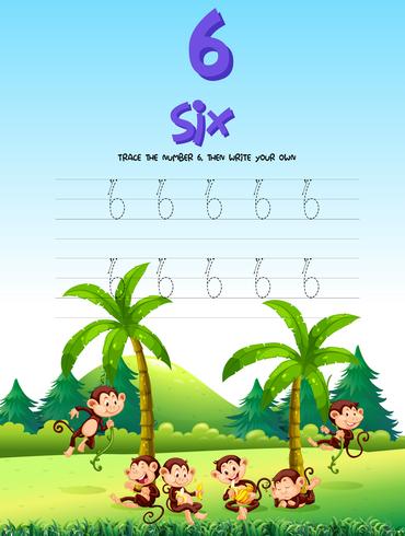 Number six tracing worksheets vector