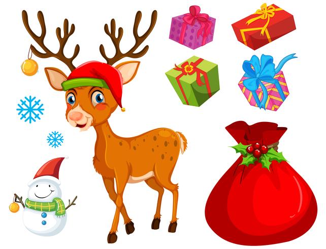 Christmas theme with reindeer and snowman vector