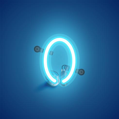 Blue realistic neon character with wires and console from a fontset, vector illustration