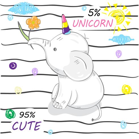 cute little elephant unicorn vector