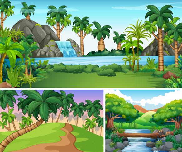 Three scenes of river and waterfall vector