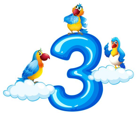 Three parrot on number three vector
