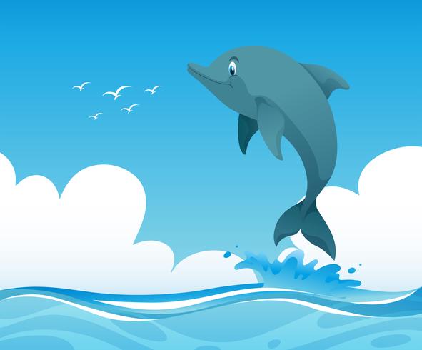 Ocean scene with dolphin jumping up vector