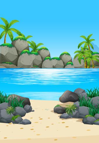 Ocean scene with island and beach vector