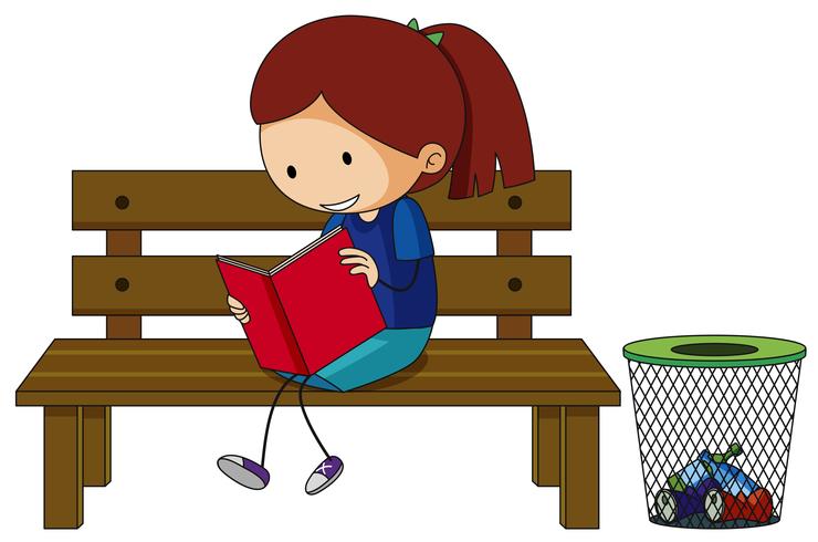 Girl reading book on the bench vector