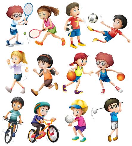 Niños haciendo diferentes deportes vector