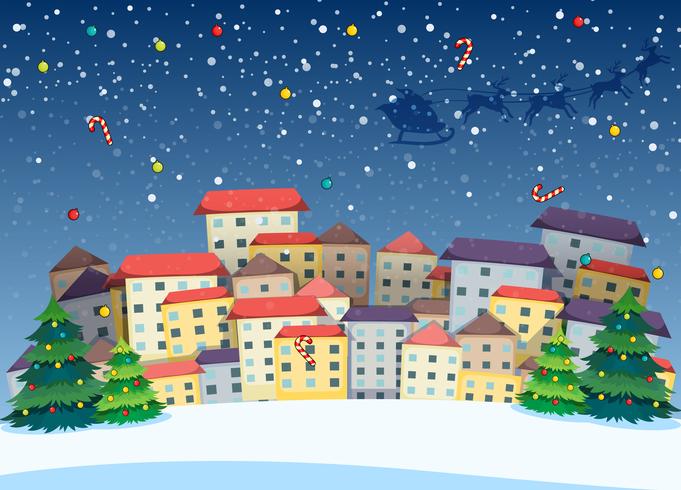 Un pueblo con árboles de navidad. vector