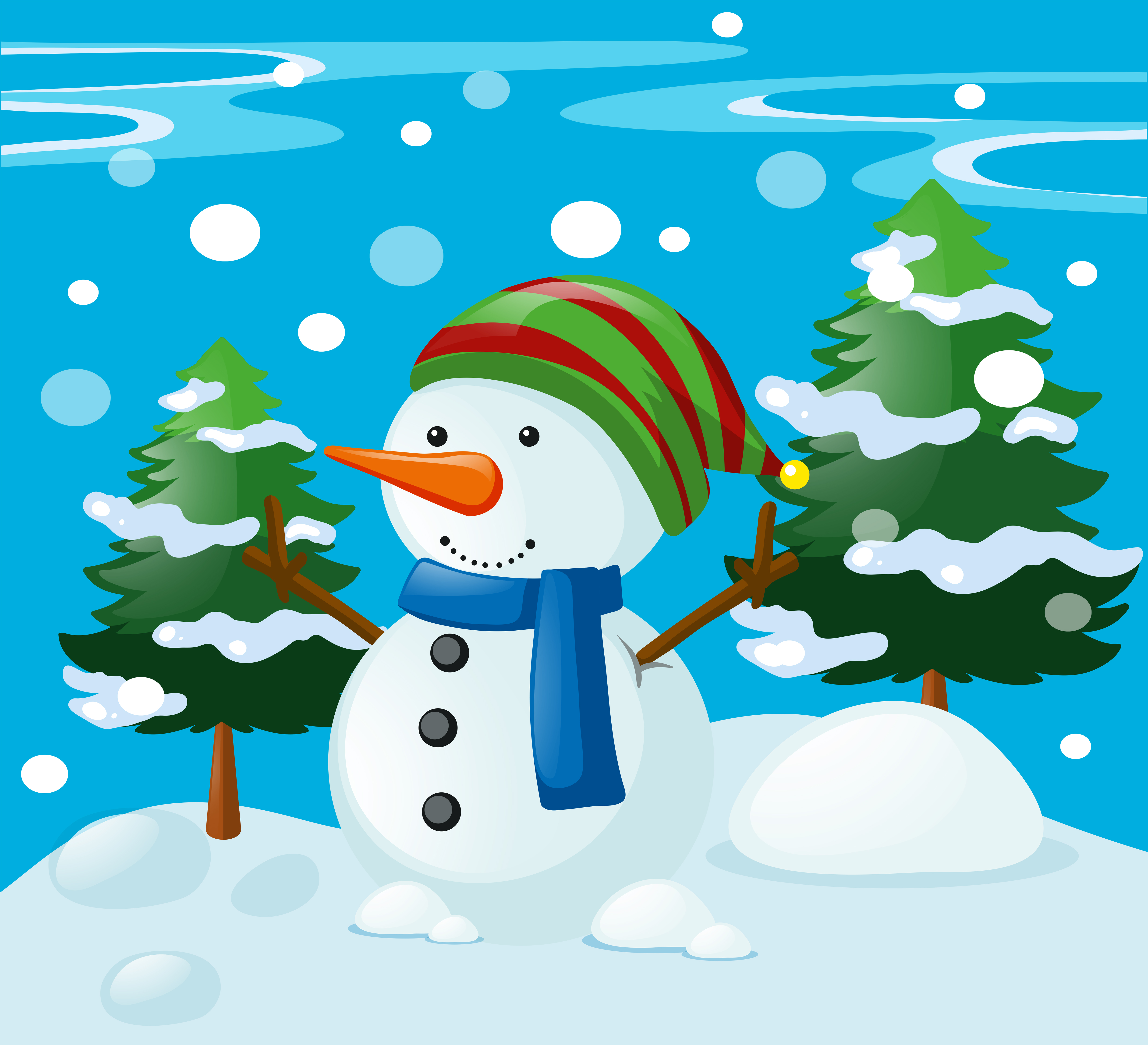 Download Winter scene with snowman in the field - Download Free Vectors, Clipart Graphics & Vector Art