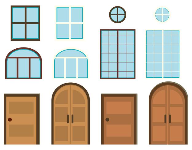 Diferentes estilos de ventanas y puertas. vector