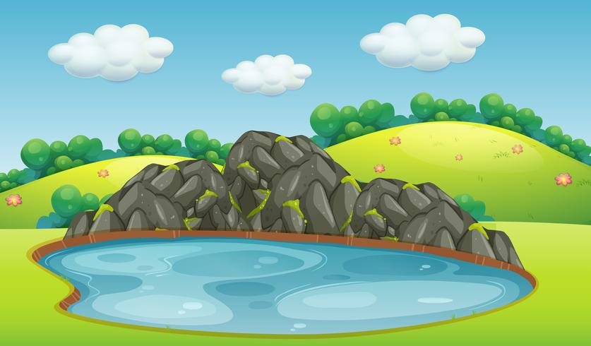 Un paisaje de lago natural. vector