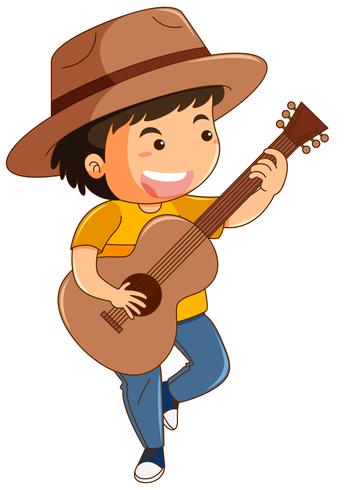 Niño feliz tocando la guitarra vector