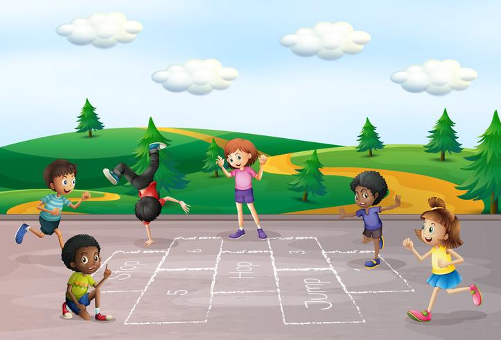 Children play hop scotch vector