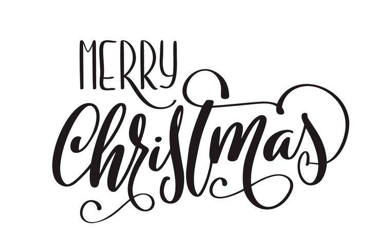 Texto caligráfico de las letras del vector de la Feliz Navidad para las tarjetas de felicitación del diseño. Cartel de regalo de saludo de vacaciones. Caligrafía moderna de fuentes