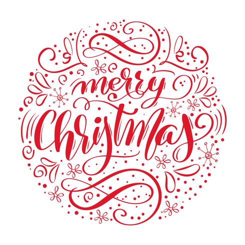 Merry Christmas handwritten text. Hand drawn calligraphy and lettering in form of circle. Vector illustration