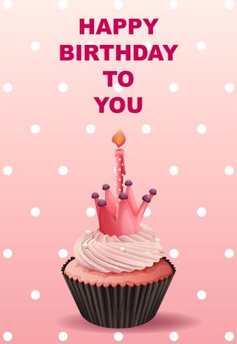 Happy Birthday card template with pink cupcake vector