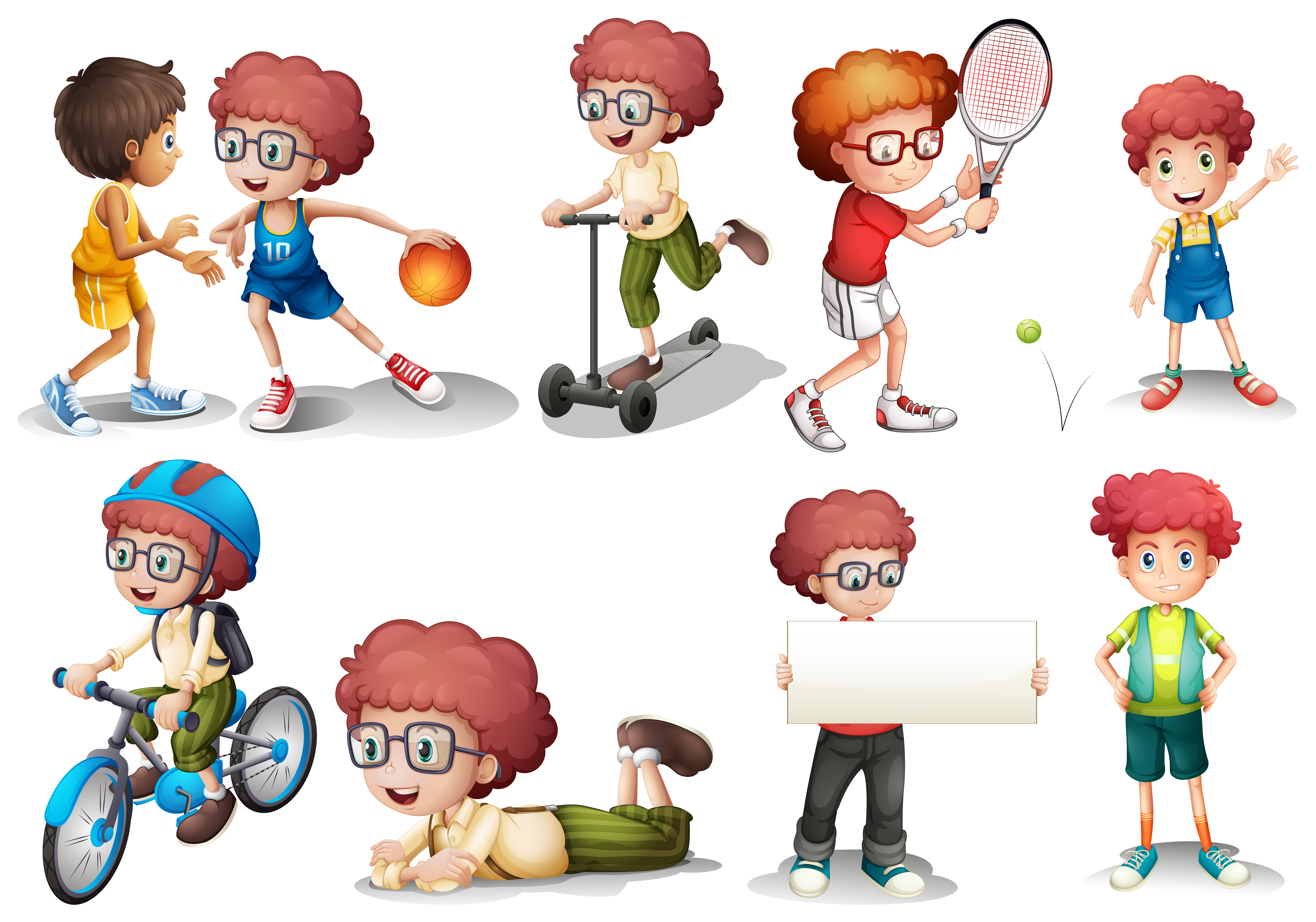 Download Boy with curly hair in diffrent actions 413546 - Download Free Vectors, Clipart Graphics ...