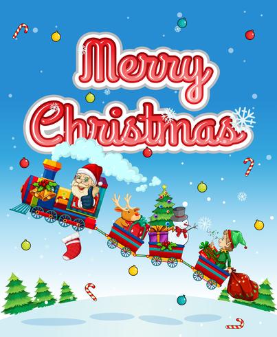 Merry Christmas card with Santa on train vector