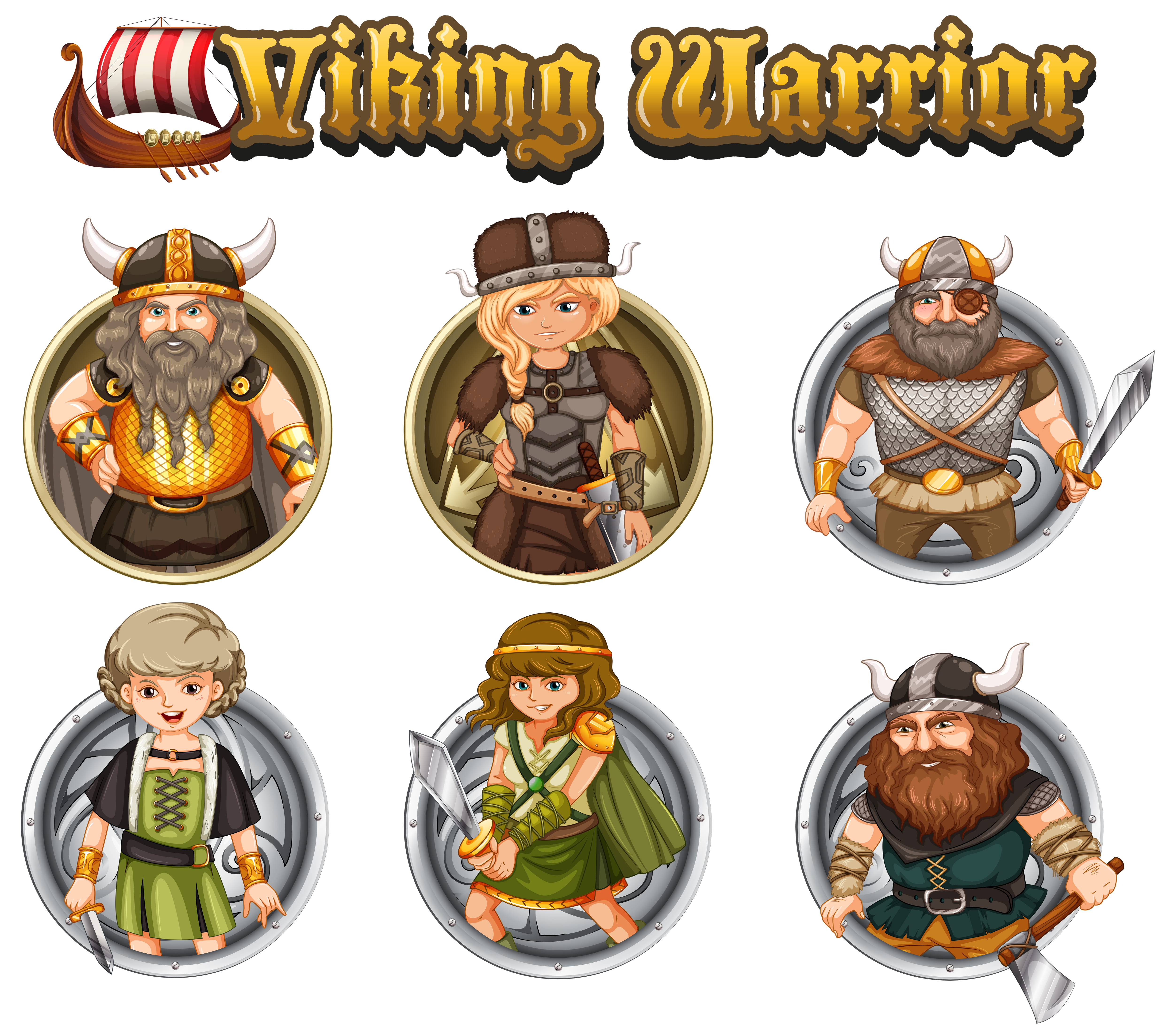 Viking warriors on round badges 413567 - Download Free Vectors, Clipart