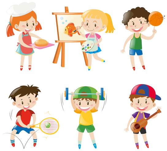 Boys and girls doing different things vector