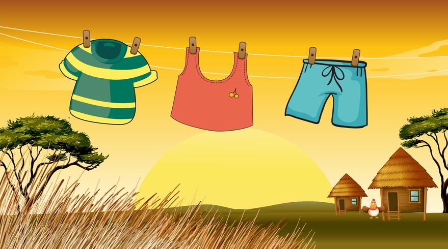 Clothes hanging in the wire vector