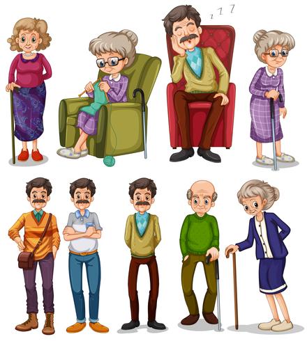 Old men and women in different actions vector