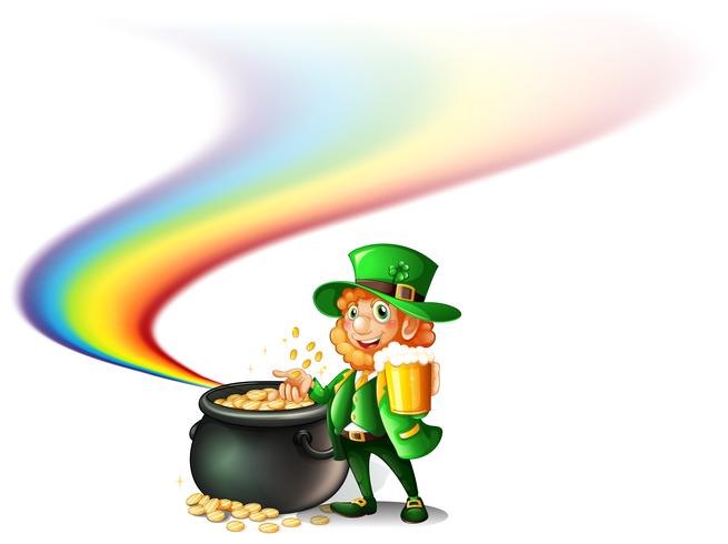 An old man near a big pot full of coins vector