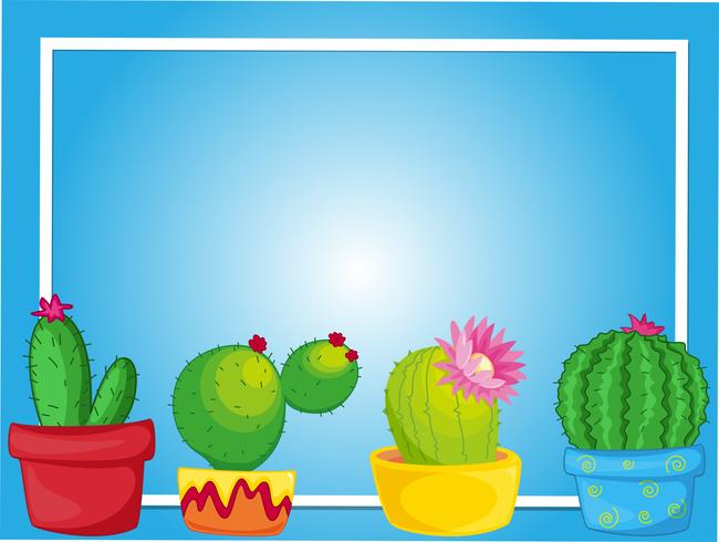 Plantilla de borde con cactus en macetas vector