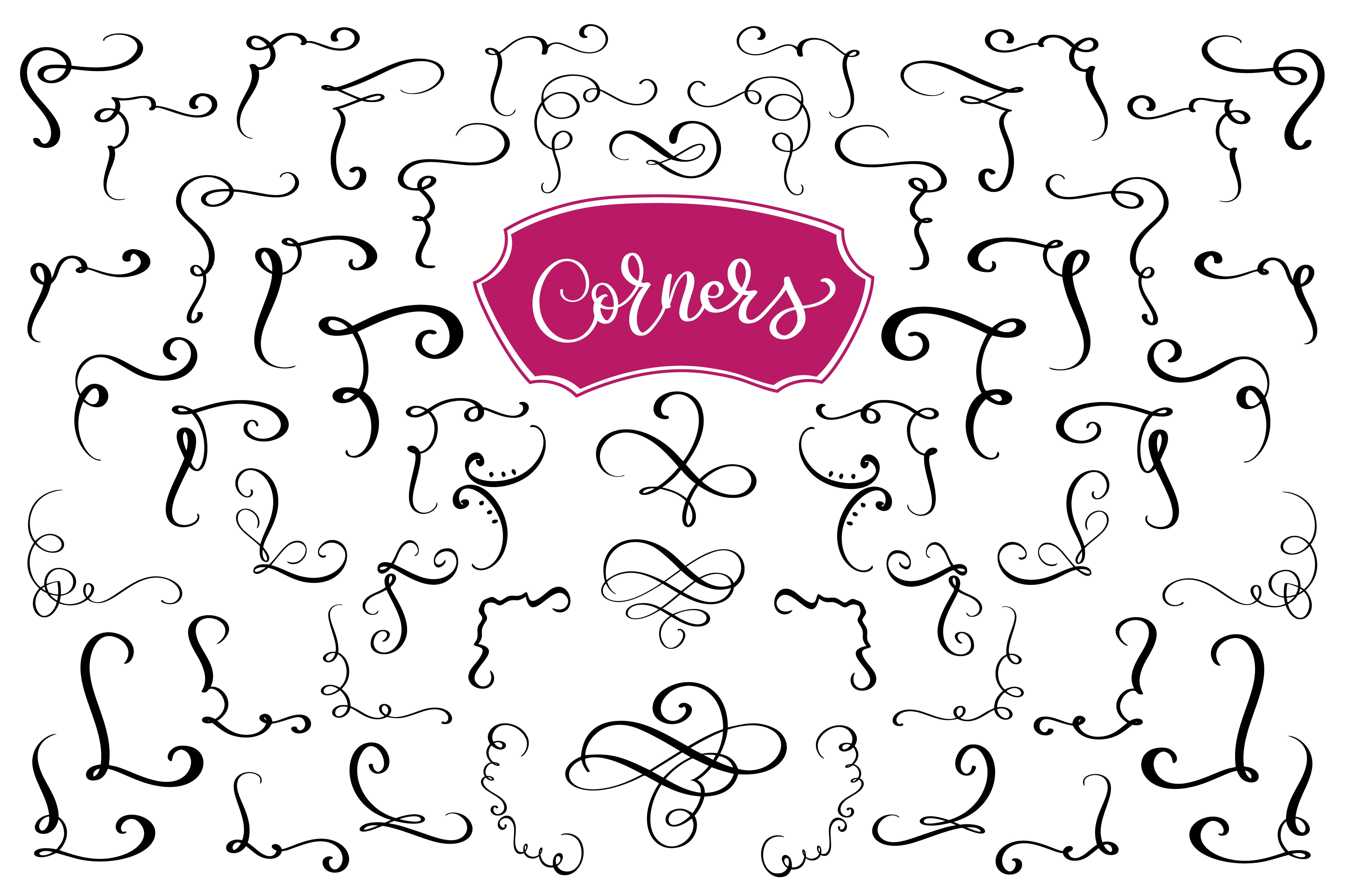 Download Hand drawn swirl and flourish corners. Calligraphic design ...