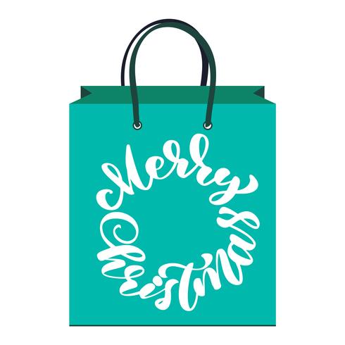 text Merry Christmas hand written calligraphy lettering on the package. handmade vector illustration. Fun brush ink typography for photo overlays, bag, t-shirt print, flyer, poster design