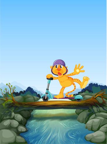 Tiger playing kick scooter vector