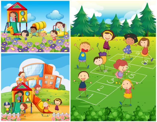 Happy kids playing in playground vector