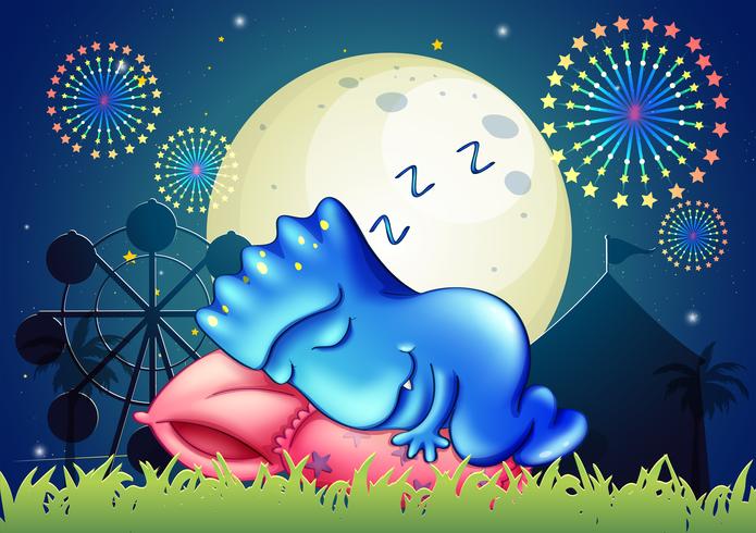 A monster sleeping above the pillow at the amusement park vector